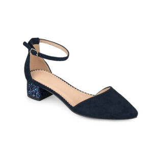 JOURNEE COLLECTION Womens Navy Glitter Heel Scalloped Insole Maisy Dress Pumps